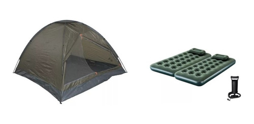Combo Carpa 4 Pers + 2 Colchon Inflable + Inflador Camping