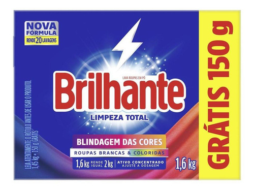 Lava Roupa Brilhante Brancas E Coloridas 1,6kg Grátis 150g