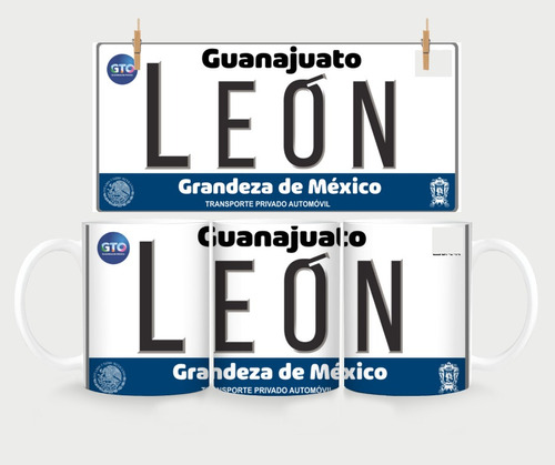 León Guanajuato Taza Café Placa Vehicular Souvenirs Recuerdo