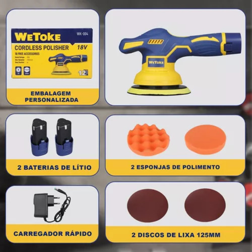 Politriz Automotiva Lixadeira Orbital Sem Fio 2 Baterias