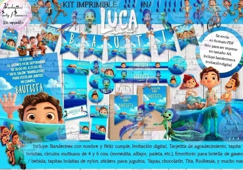 Kit Imprimible Candy Bar Luca 100% Editable