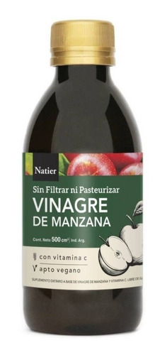 Vinagre Manzana Natier S/pasteurizar Diabetes Presión 250cm