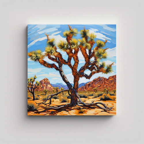 50x50cm Cuadro Pintura Abstracta Joshua Tree Bastidor Madera