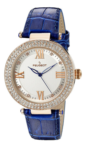 Reloj Mujer Peugeot 3046bl Cuarzo 40mm Pulso Azul En Cuero