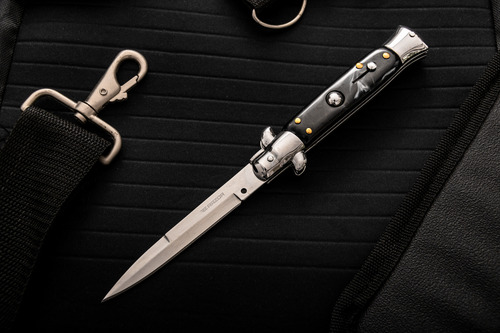 Navaja Estilete Con Boton Automático Cuchillo Acero Razor Negro Y Plateado