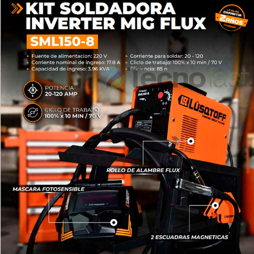 Soldadora Lusqtoff Sml150 Máscara Escuadras + 2 Rollos Flux