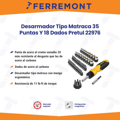Desarmador Tipo Matraca 35 Puntas Y 18 Dados Pretul 22976