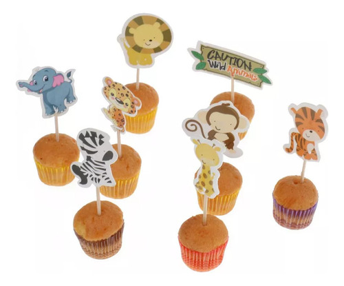 Paquete De 48 Novedad Selva Animal Cupcake Toppers