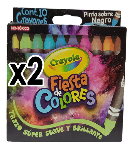 10 Crayones Crayola Fiesta De Colores Pinta Sobre Hoja Negra