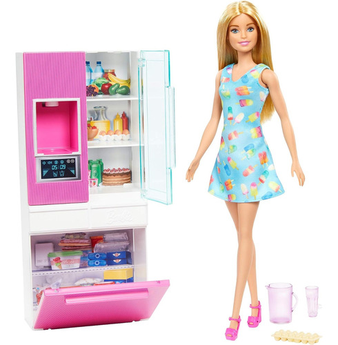 Barbie Con Refrigeradora Dispensador De Agua Nevera, Cocina