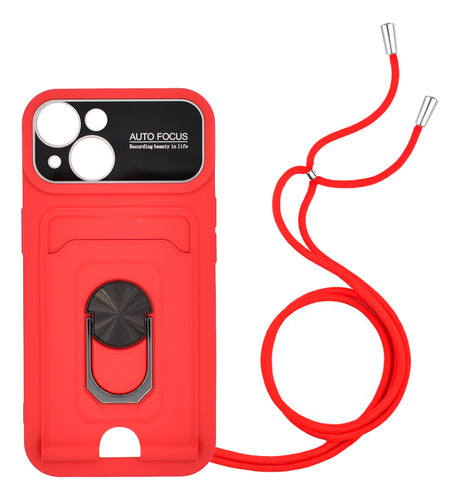 Protector iPhone 15 Con Anillo Y Correa Color Rojo