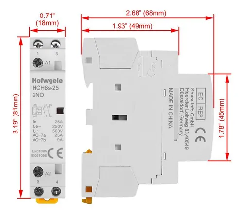 Hofwgele Hch8s-25 Contactor De Ca 25a 2p 110v 120v 2 Polos