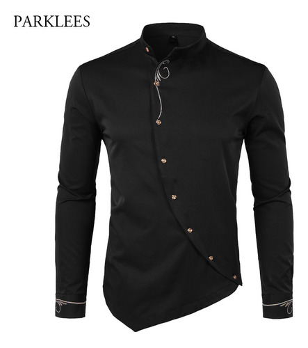 Camisa De Vestir Hipster Con Bordado Oblicuo Con Botones Par