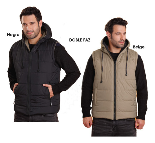Imagen 2 de 6 de Chaleco Hombre Acolchado Impermeable Con Capota Urbano