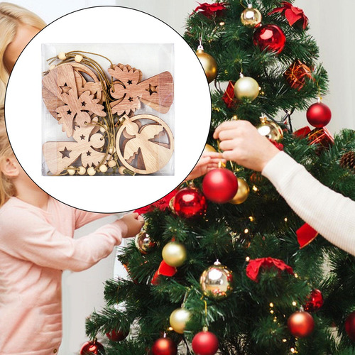 2 X 10 Uds Árbol De Navidad Colgante Hueco De Madera Con