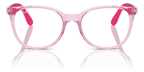 Armação Arredondada Ray-ban Junior Rb1631 3976 - Acetato Cor Rosa Translúcido/cinza- Brilho