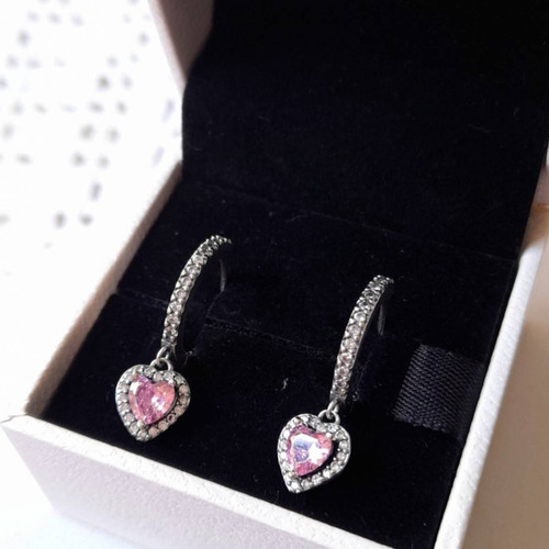 Aretes De Aro Corazón Colgante Comp Pan Plata Ley S925