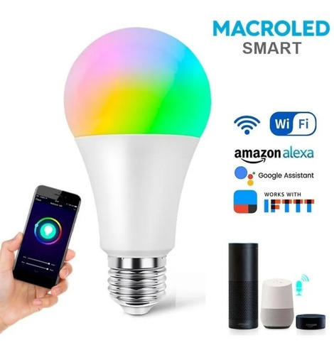 Lampara Led Bulbo A60 Smart Rgb + Blanco 12w Macroled