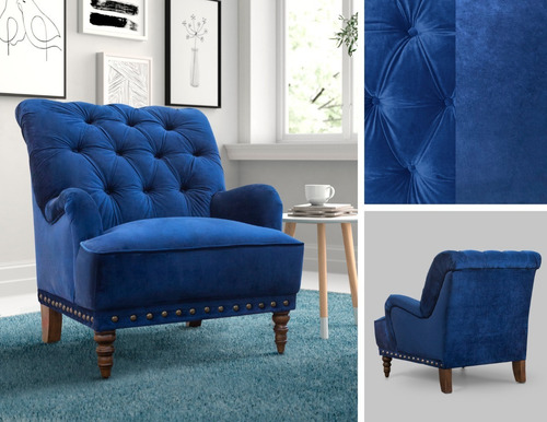 Imagen 3 de 5 de Sillón Kiel Azul Terciopelo