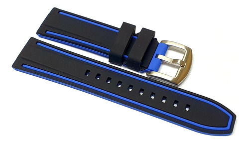 Pulseira Para Relógio De Pulso Borracha 22mm Preta Com Azul