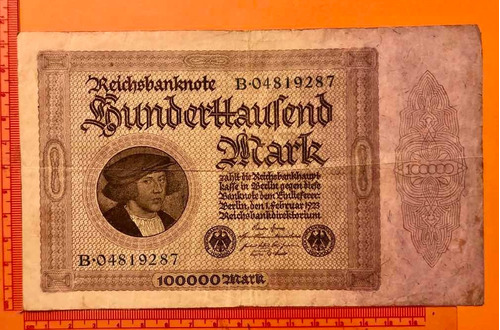 Antiguo Y Muy Grande Billete Alemán De 100000 Marcos 1923