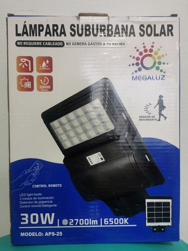 Lámpara Solar Urbana De 30 Watts Megaluz Con Sensor De Mov. 