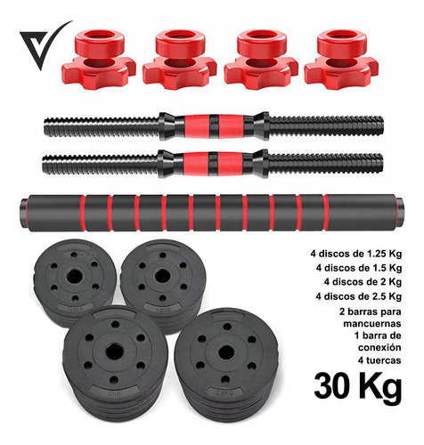 Mancuernas Pesas Ajustables Con Barra Kit De Ejercicio 30kg Negro