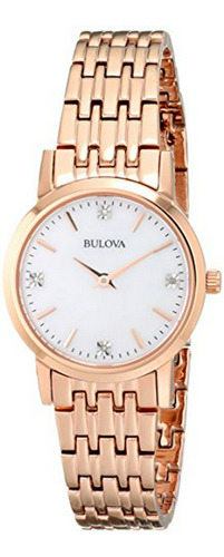 27 Mm De Bulova Mujeres Rosa Dorado Detalle De Diamante Del 