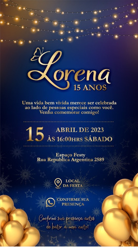 Convite Digital 15 Anos Glitter Azul Aniversário Interativo2