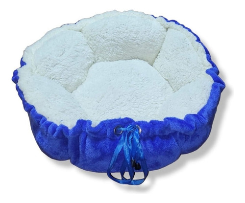 Cama Flor Antiestrés Mediana Para Mascota Perro & Gato Color Azulreycrema