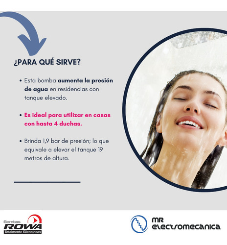 Imagen 2 de 10 de Bomba Rowa Sfl 20 Presurizadora Elevadora Presion 1,9 Bar - 0,5 Hp - Caudal Máximo: 4.000 Litros / Hora - Oferta!