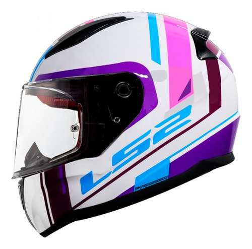 Casco Para Moto Chos Blanco Purpura  Brillante