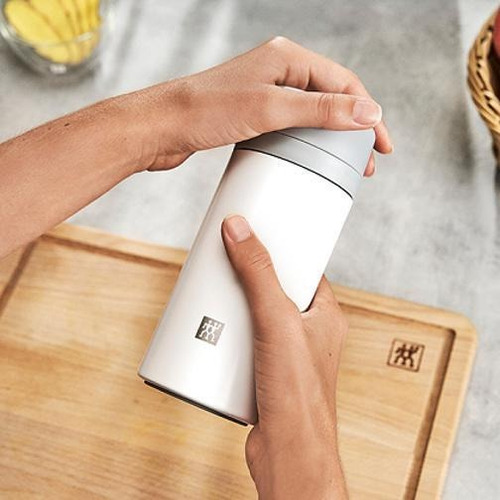 Garrafa Térmica Com Infusor 420ml Em Aço Inox Cinza E Branco