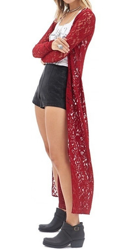 Kimono Tapado Largo De Mujer Con Encanje (varios Colores)