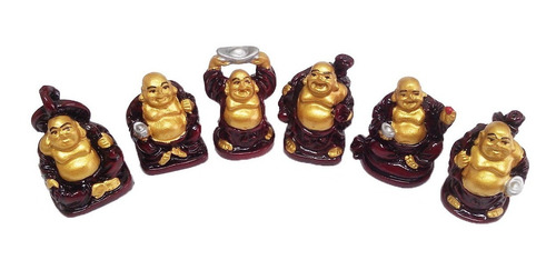 Imagem 2 de 8 de Estatueta Buda Em Resina Vinho Com 6 Pçs 3,5cm Novo