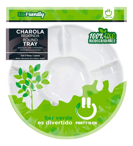 3 Charola Botanera Redonda 6 Divisiones Desechable Fiesta