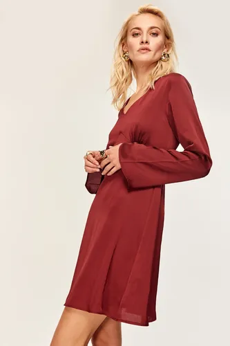 Vestido Fiesta Burdeo Coctel Manga Larga Td 15