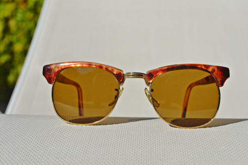 Anteojos De Sol Vintage Combinados Marco Efecto Naranja Marrón Claro Naranja Oscuro Dorado