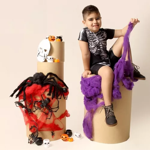 Fantasia de Halloween Infantil Masculina Esqueleto Mariachi Curto Com  Máscara