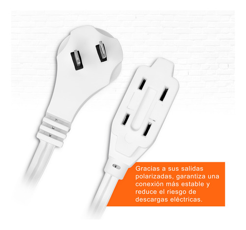 Extensión Eléctrica 5 M Black+decker 3 Tomas Cable Resistent Blanco