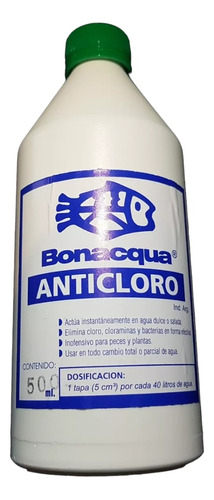 Anticloro Bonacqua  500ml Elimina Cloro Agua Pecera Acuario