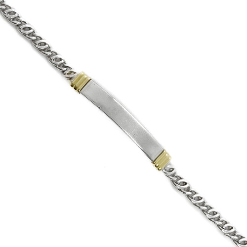 Pulsera Ojo De Perdiz Chapa Grabar Plata 925 Y Oro 18k 14 Cm