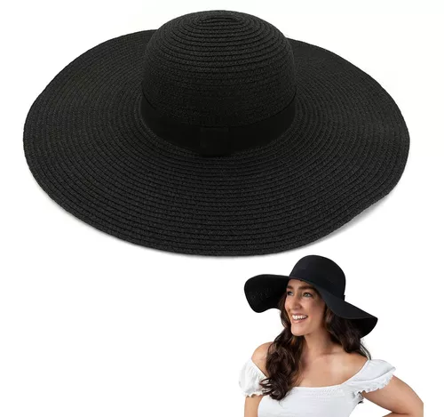 sombrero de playa de ala grande negro Ormromra HMYH207-2