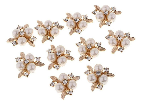 10pcs Rhinestone Perla Flor Adornos Botones Para