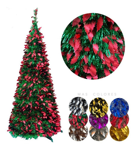 Imagen 1 de 10 de Arbol De Navidad Espiral Plegable 1,50 Mts Hojas Metalizado