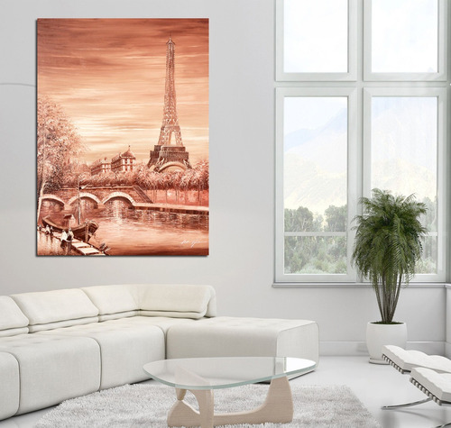 Cuadro 20x30cm Paris Estilo Pintura Torre Eiffel Sepia