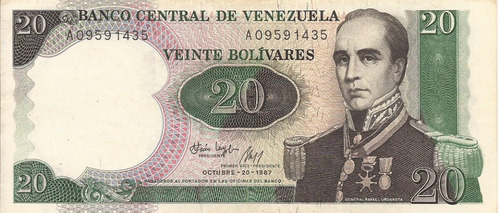 Billete De 20 Bolívares De 1987 Conmemorativo S/a09591435 