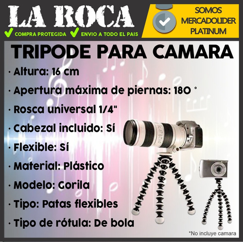 Imagen 4 de 10 de Tripode Flexible Tipo Pulpo Camaras Gopro Digitales La Roca