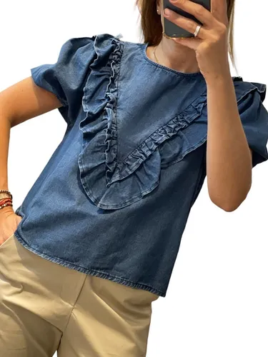Camisa de jean con volados hotsell