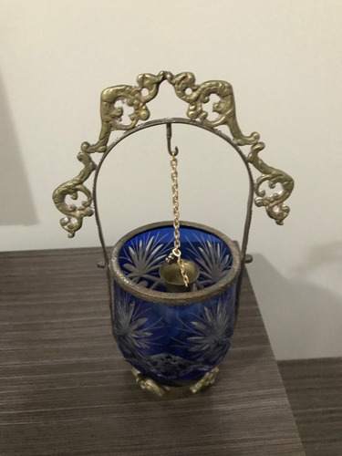 Aljibe Cristal Azul Tallado Con Montura De Bronce (Usado)